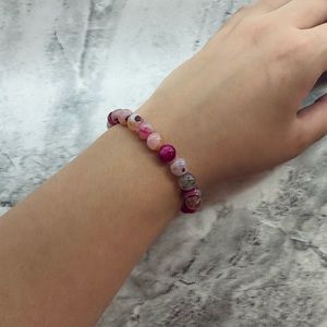 Pink Agate Stone Stretchy Bracelet - 8 mm